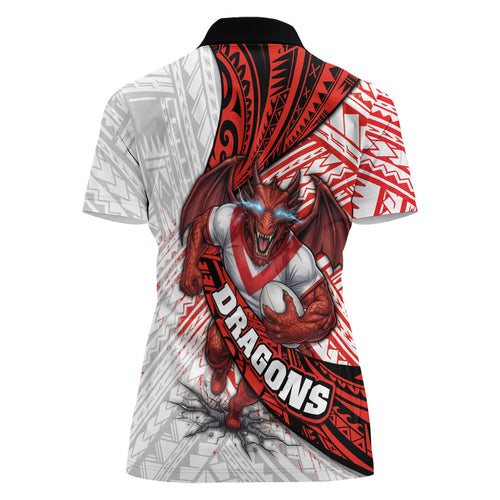 St George Illawarra Dragons Rugby Women Polo Shirt Tribal Polynesian Power Art - Lightning Mascot