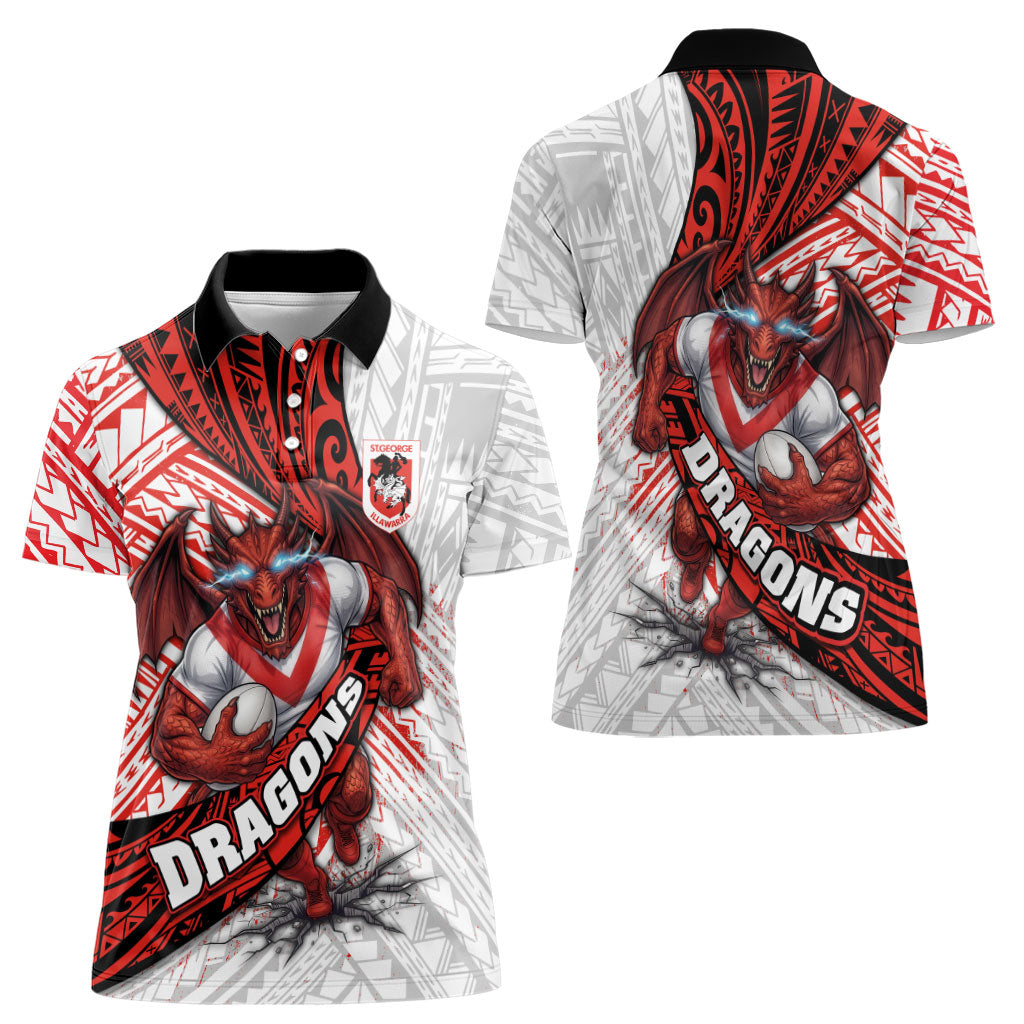 St George Illawarra Dragons Rugby Women Polo Shirt Tribal Polynesian Power Art - Lightning Mascot