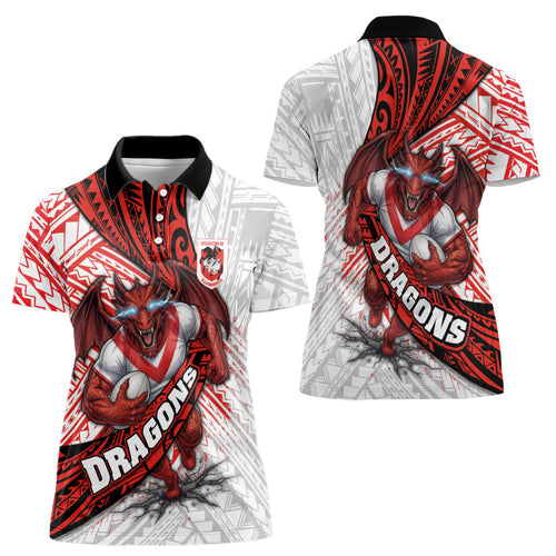 St George Illawarra Dragons Rugby Women Polo Shirt Tribal Polynesian Power Art - Lightning Mascot