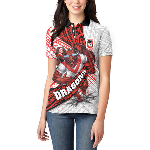 St George Illawarra Dragons Rugby Women Polo Shirt Tribal Polynesian Power Art - Lightning Mascot
