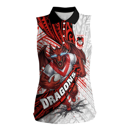 St George Illawarra Dragons Rugby Women Sleeveless Polo Shirt Tribal Polynesian Power Art - Lightning Mascot