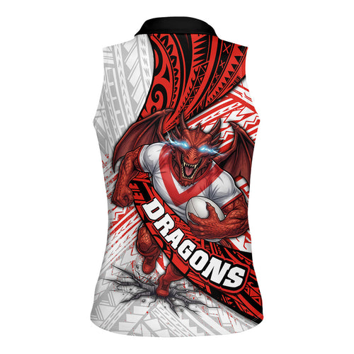 St George Illawarra Dragons Rugby Women Sleeveless Polo Shirt Tribal Polynesian Power Art - Lightning Mascot