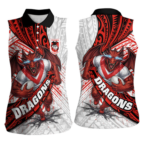 St George Illawarra Dragons Rugby Women Sleeveless Polo Shirt Tribal Polynesian Power Art - Lightning Mascot