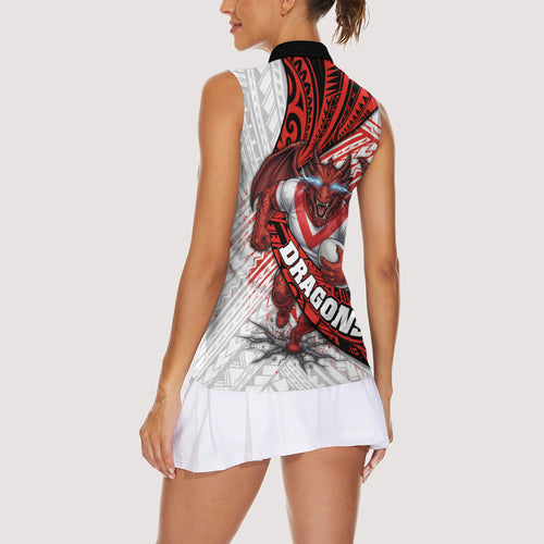 St George Illawarra Dragons Rugby Women Sleeveless Polo Shirt Tribal Polynesian Power Art - Lightning Mascot