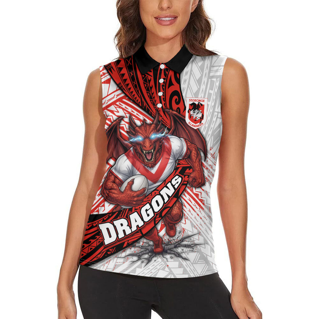 St George Illawarra Dragons Rugby Women Sleeveless Polo Shirt Tribal Polynesian Power Art - Lightning Mascot