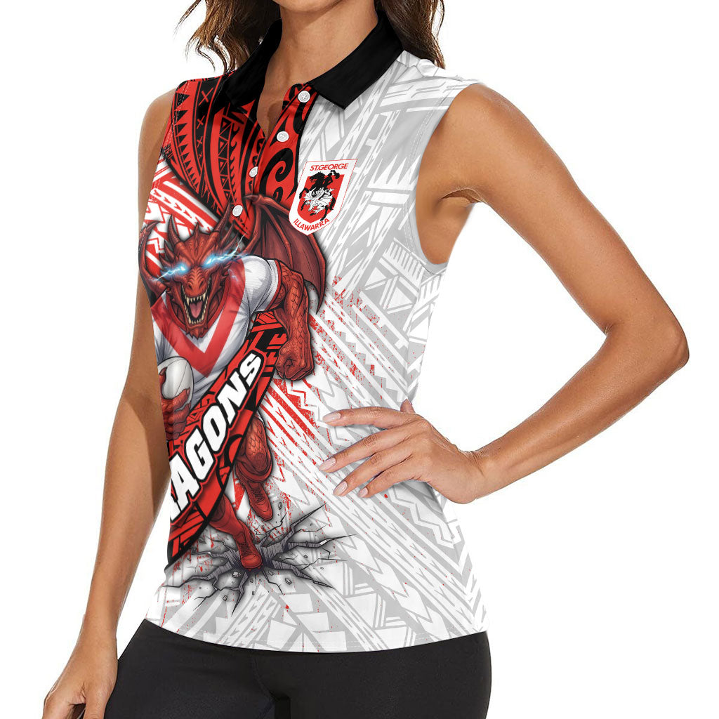 St George Illawarra Dragons Rugby Women Sleeveless Polo Shirt Tribal Polynesian Power Art - Lightning Mascot