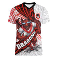 St George Illawarra Dragons Rugby Women V-Neck T-Shirt Tribal Polynesian Power Art - Lightning Mascot