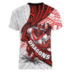 St George Illawarra Dragons Rugby Women V-Neck T-Shirt Tribal Polynesian Power Art - Lightning Mascot