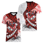 St George Illawarra Dragons Rugby Women V-Neck T-Shirt Tribal Polynesian Power Art - Lightning Mascot