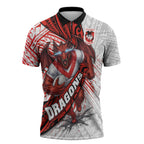 St George Illawarra Dragons Rugby Zipper Polo Shirt Tribal Polynesian Power Art - Lightning Mascot