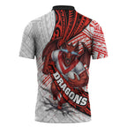 St George Illawarra Dragons Rugby Zipper Polo Shirt Tribal Polynesian Power Art - Lightning Mascot