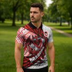 St George Illawarra Dragons Rugby Zipper Polo Shirt Tribal Polynesian Power Art - Lightning Mascot