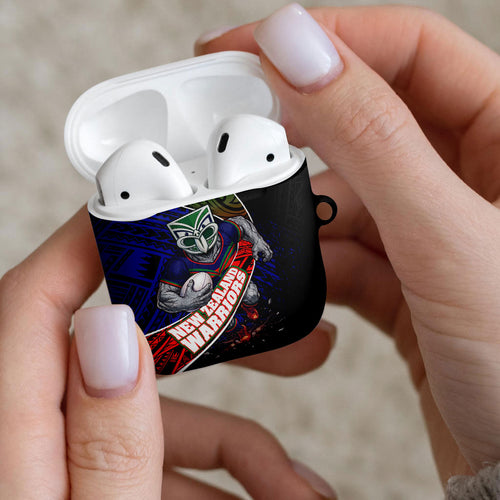 New Zealand Warriors Rugby AirPods Case Tribal Polynesian Power Art - Lightning Mascot