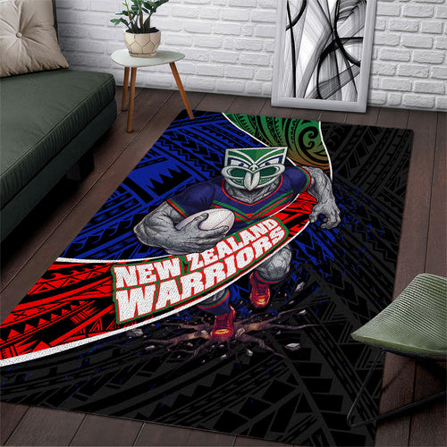 New Zealand Warriors Rugby Area Rug Tribal Polynesian Power Art - Lightning Mascot