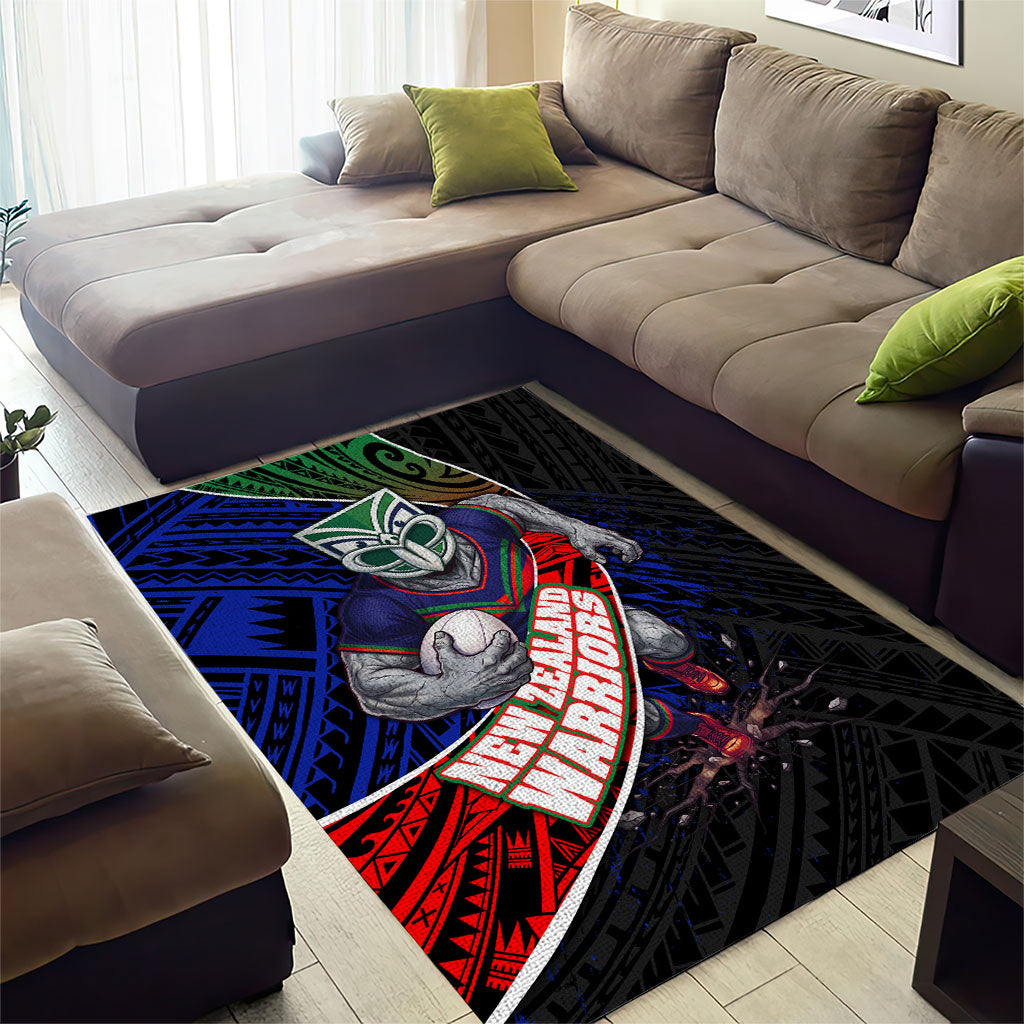New Zealand Warriors Rugby Area Rug Tribal Polynesian Power Art - Lightning Mascot
