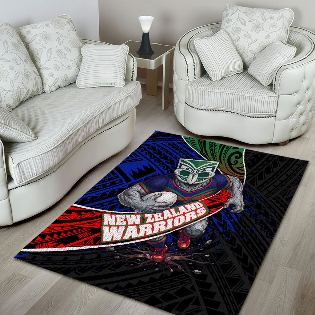 New Zealand Warriors Rugby Area Rug Tribal Polynesian Power Art - Lightning Mascot