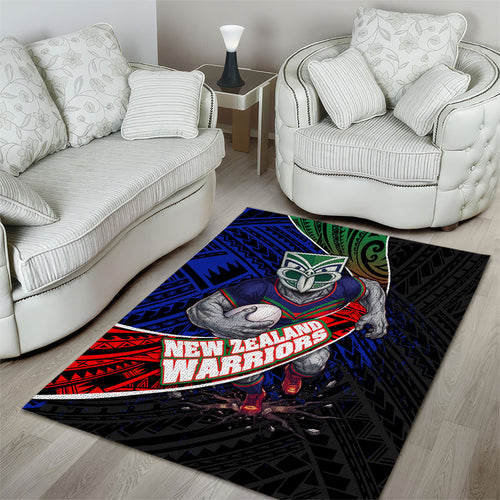 New Zealand Warriors Rugby Area Rug Tribal Polynesian Power Art - Lightning Mascot