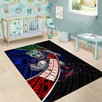 New Zealand Warriors Rugby Area Rug Tribal Polynesian Power Art - Lightning Mascot
