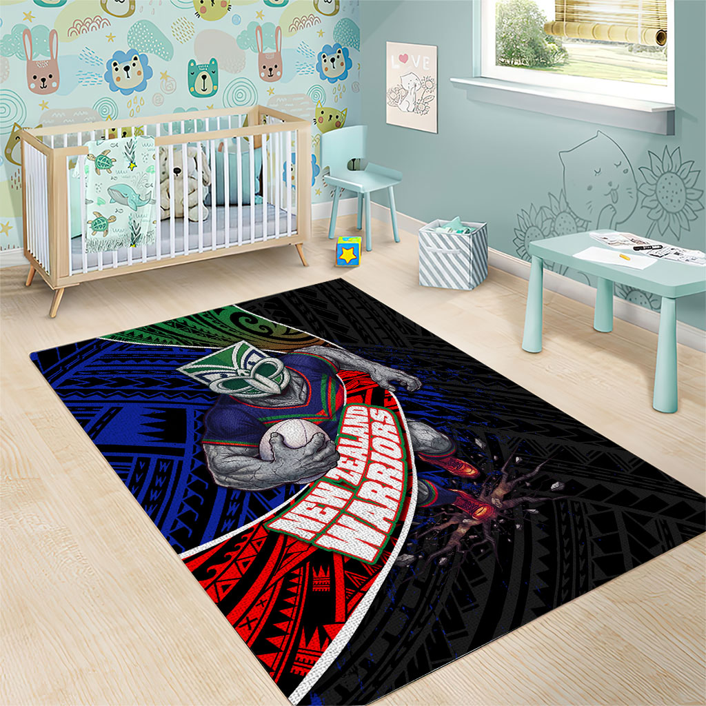 New Zealand Warriors Rugby Area Rug Tribal Polynesian Power Art - Lightning Mascot