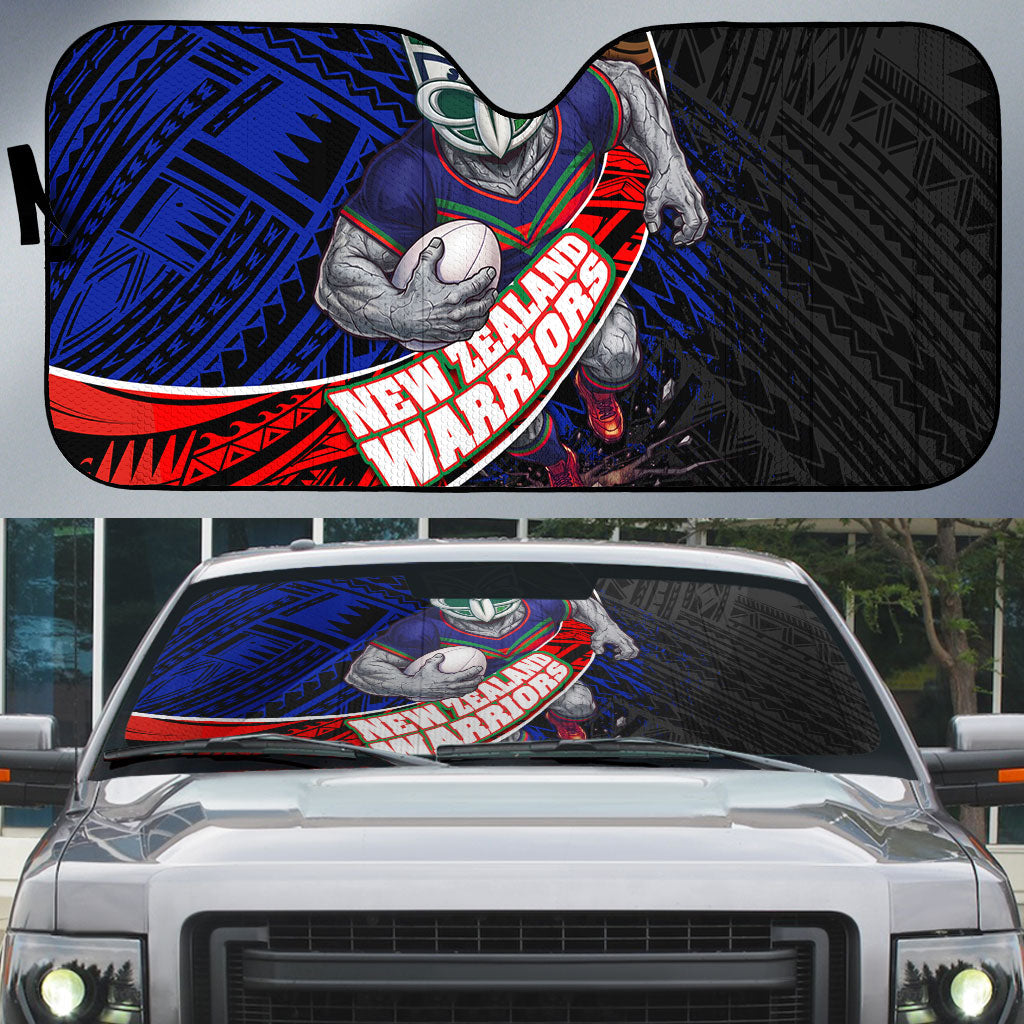 New Zealand Warriors Rugby Auto Sun Shade Tribal Polynesian Power Art - Lightning Mascot