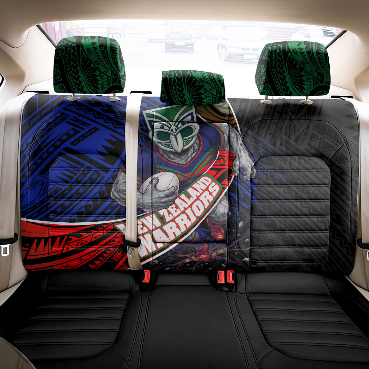 New Zealand Warriors Rugby Back Car Seat Cover Tribal Polynesian Power Art - Lightning Mascot