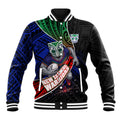 New Zealand Warriors Rugby Baseball Jacket Tribal Polynesian Power Art - Lightning Mascot