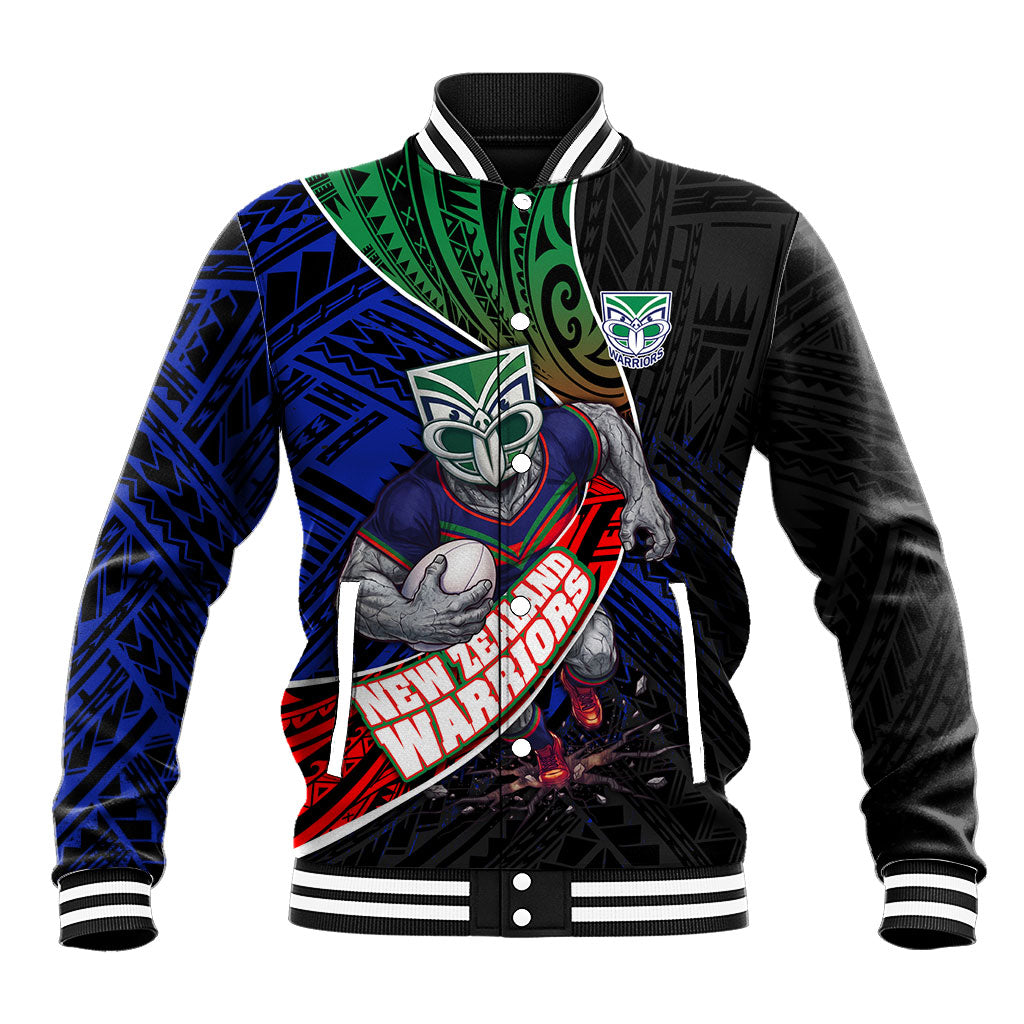 New Zealand Warriors Rugby Baseball Jacket Tribal Polynesian Power Art - Lightning Mascot