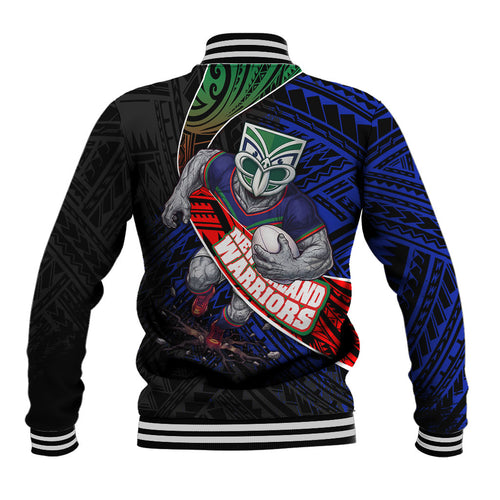 New Zealand Warriors Rugby Baseball Jacket Tribal Polynesian Power Art - Lightning Mascot