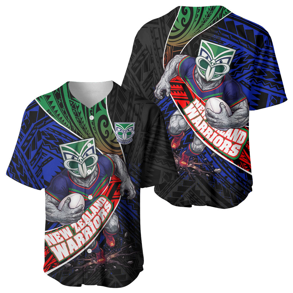 New Zealand Warriors Rugby Baseball Jersey Tribal Polynesian Power Art - Lightning Mascot