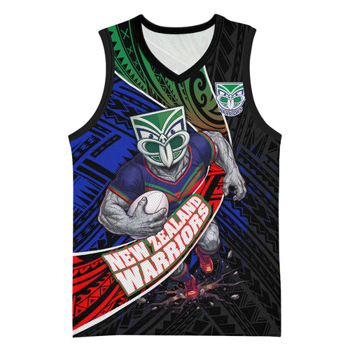 New Zealand Warriors Rugby Basketball Jersey Tribal Polynesian Power Art - Lightning Mascot