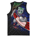 New Zealand Warriors Rugby Basketball Jersey Tribal Polynesian Power Art - Lightning Mascot