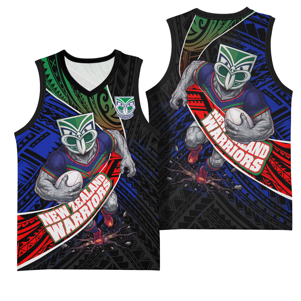 New Zealand Warriors Rugby Basketball Jersey Tribal Polynesian Power Art - Lightning Mascot