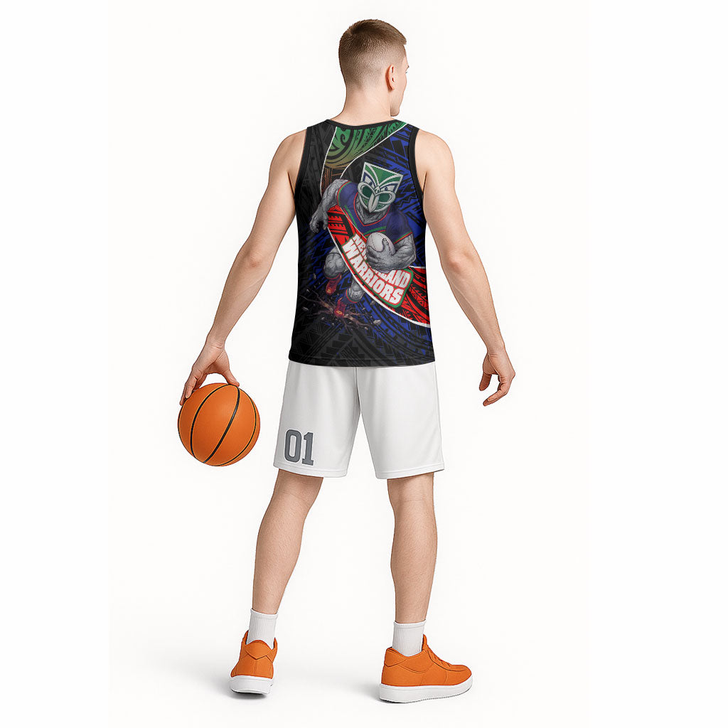 New Zealand Warriors Rugby Basketball Jersey Tribal Polynesian Power Art - Lightning Mascot