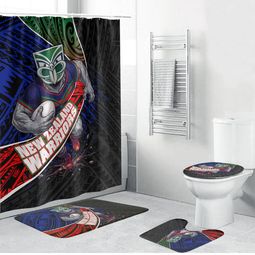 New Zealand Warriors Rugby Bathroom Set Tribal Polynesian Power Art - Lightning Mascot