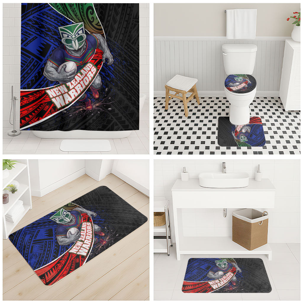 New Zealand Warriors Rugby Bathroom Set Tribal Polynesian Power Art - Lightning Mascot