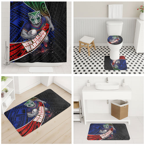 New Zealand Warriors Rugby Bathroom Set Tribal Polynesian Power Art - Lightning Mascot