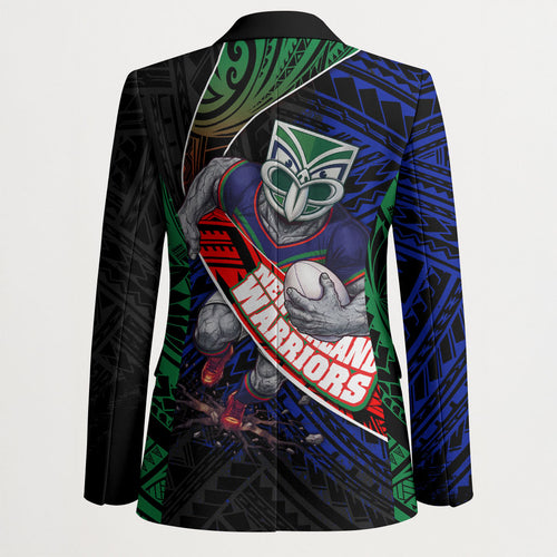 New Zealand Warriors Rugby Blazer Tribal Polynesian Power Art - Lightning Mascot