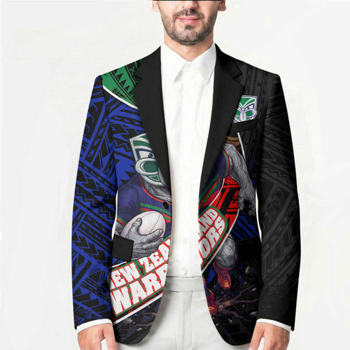 New Zealand Warriors Rugby Blazer Tribal Polynesian Power Art - Lightning Mascot