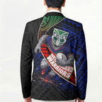 New Zealand Warriors Rugby Blazer Tribal Polynesian Power Art - Lightning Mascot