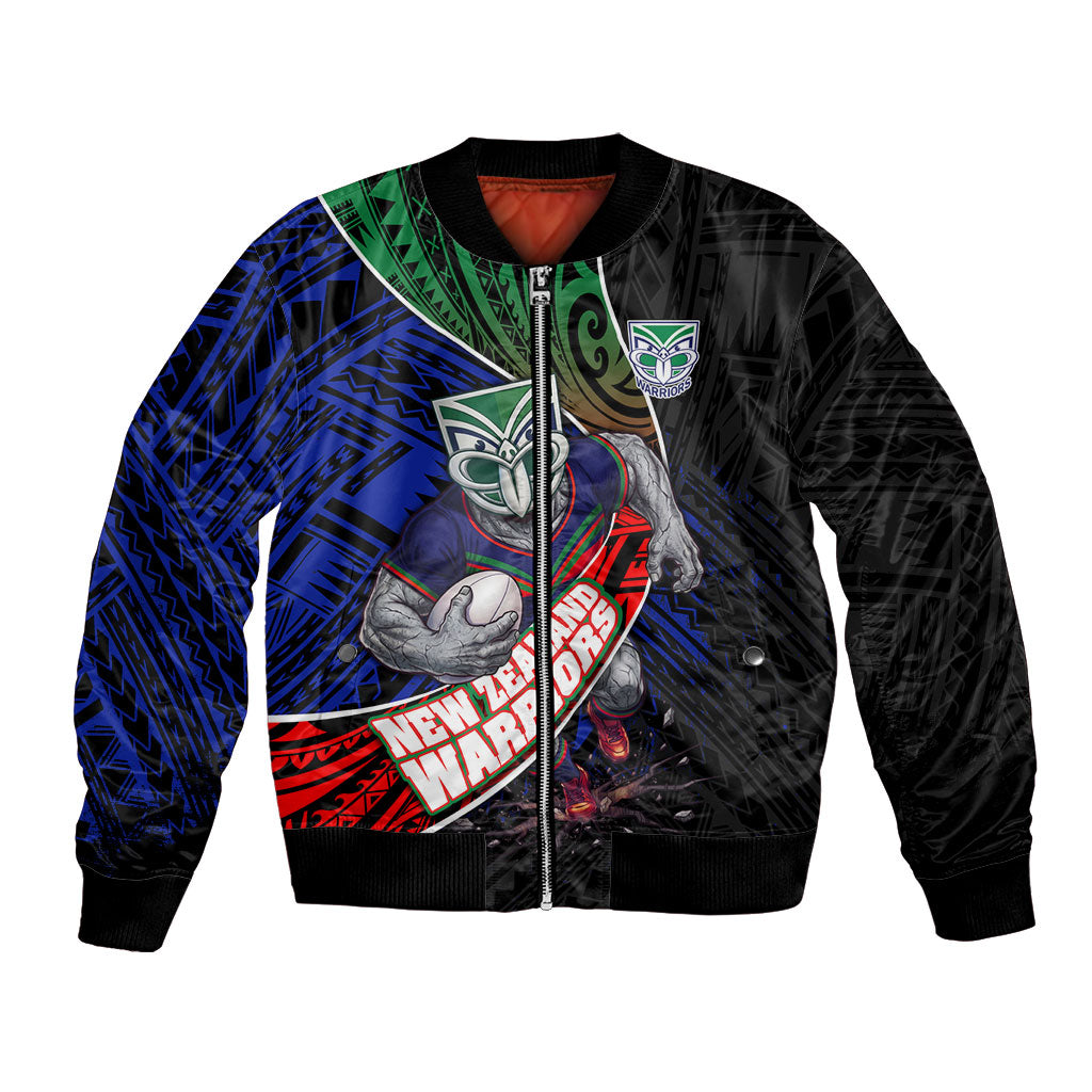 New Zealand Warriors Rugby Bomber Jacket Tribal Polynesian Power Art - Lightning Mascot