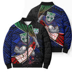 New Zealand Warriors Rugby Bomber Puffer Jacket Tribal Polynesian Power Art - Lightning Mascot