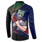 New Zealand Warriors Rugby Button Sweatshirt Tribal Polynesian Power Art - Lightning Mascot