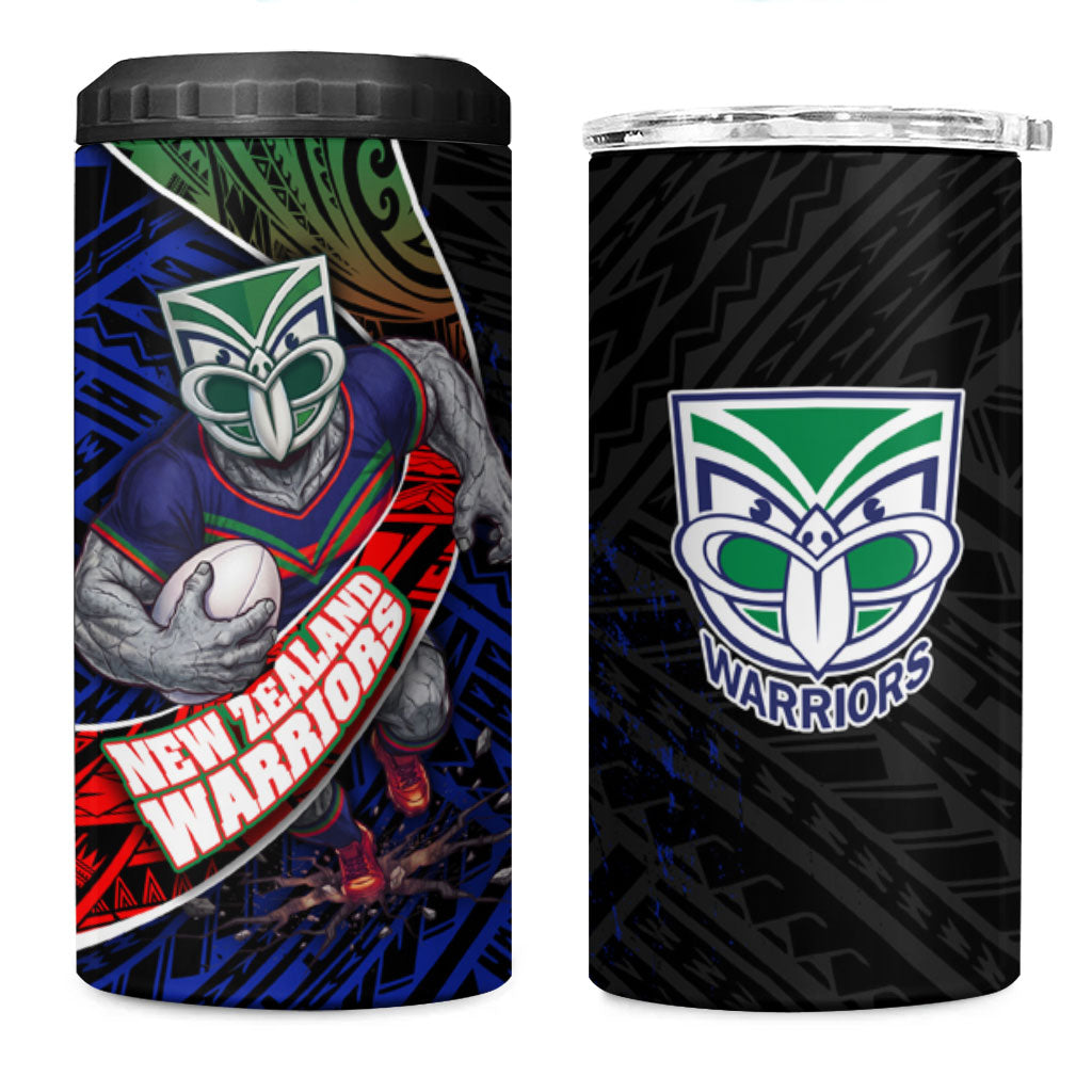 New Zealand Warriors Rugby 4 in 1 Can Cooler Tumbler Tribal Polynesian Power Art - Lightning Mascot