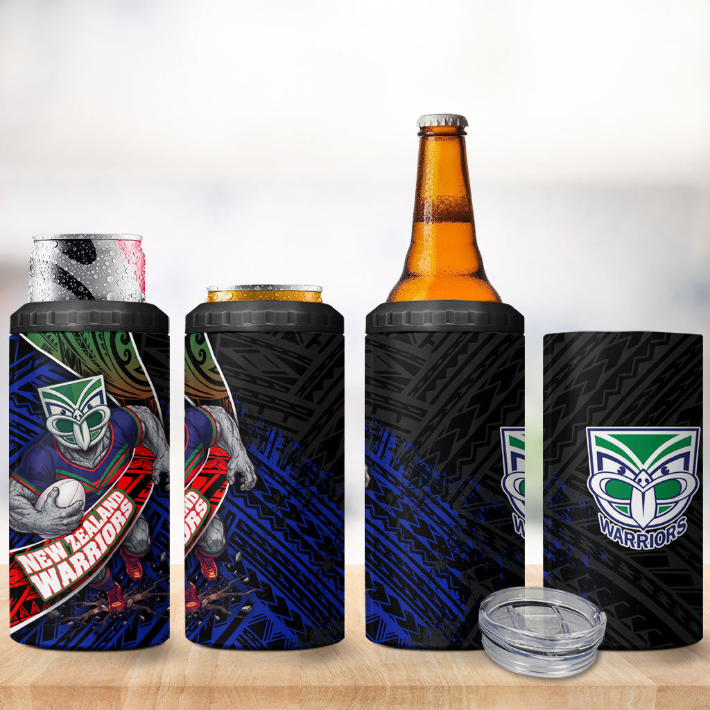 New Zealand Warriors Rugby 4 in 1 Can Cooler Tumbler Tribal Polynesian Power Art - Lightning Mascot