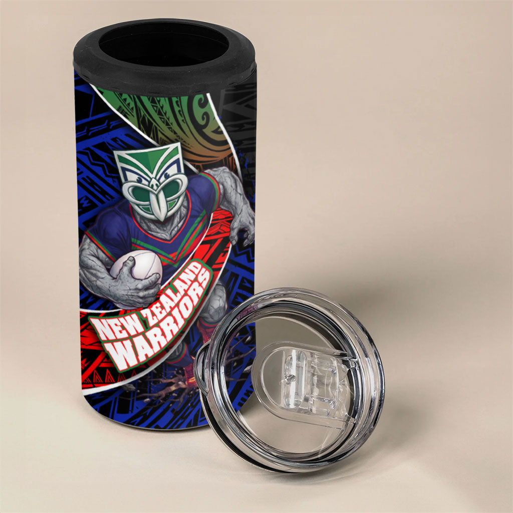 New Zealand Warriors Rugby 4 in 1 Can Cooler Tumbler Tribal Polynesian Power Art - Lightning Mascot