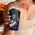 New Zealand Warriors Rugby 4 in 1 Can Cooler Tumbler Tribal Polynesian Power Art - Lightning Mascot