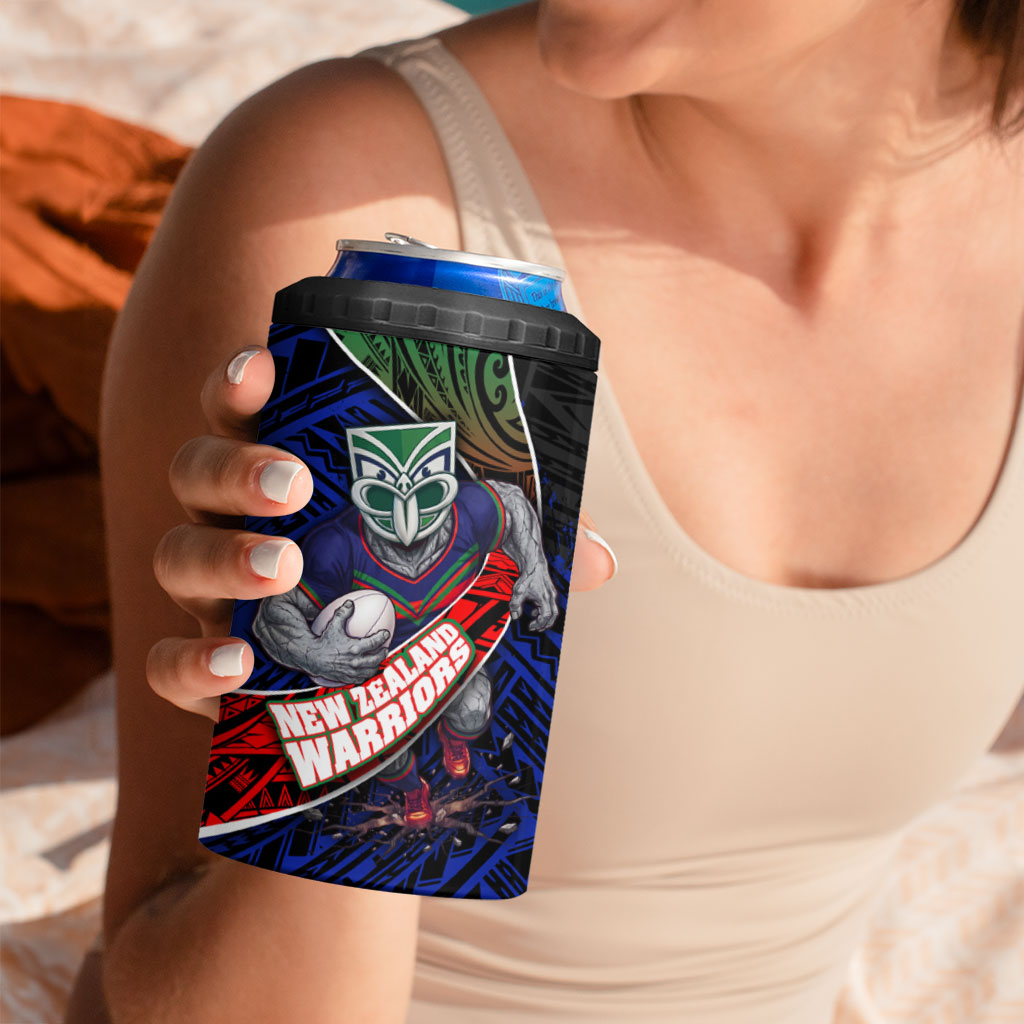 New Zealand Warriors Rugby 4 in 1 Can Cooler Tumbler Tribal Polynesian Power Art - Lightning Mascot
