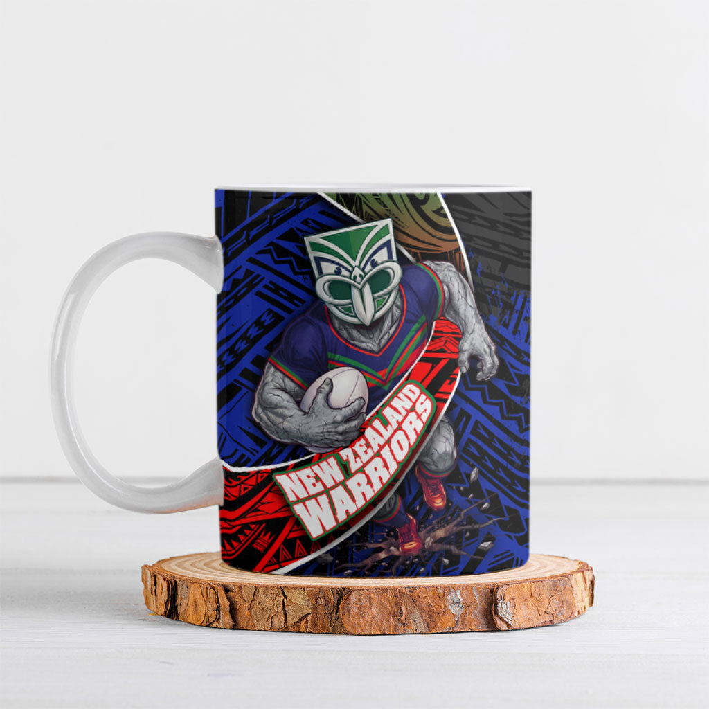 New Zealand Warriors Rugby Ceramic Mug Tribal Polynesian Power Art - Lightning Mascot