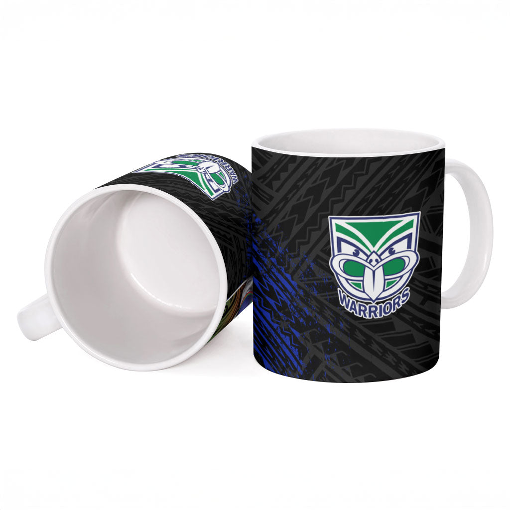 New Zealand Warriors Rugby Ceramic Mug Tribal Polynesian Power Art - Lightning Mascot