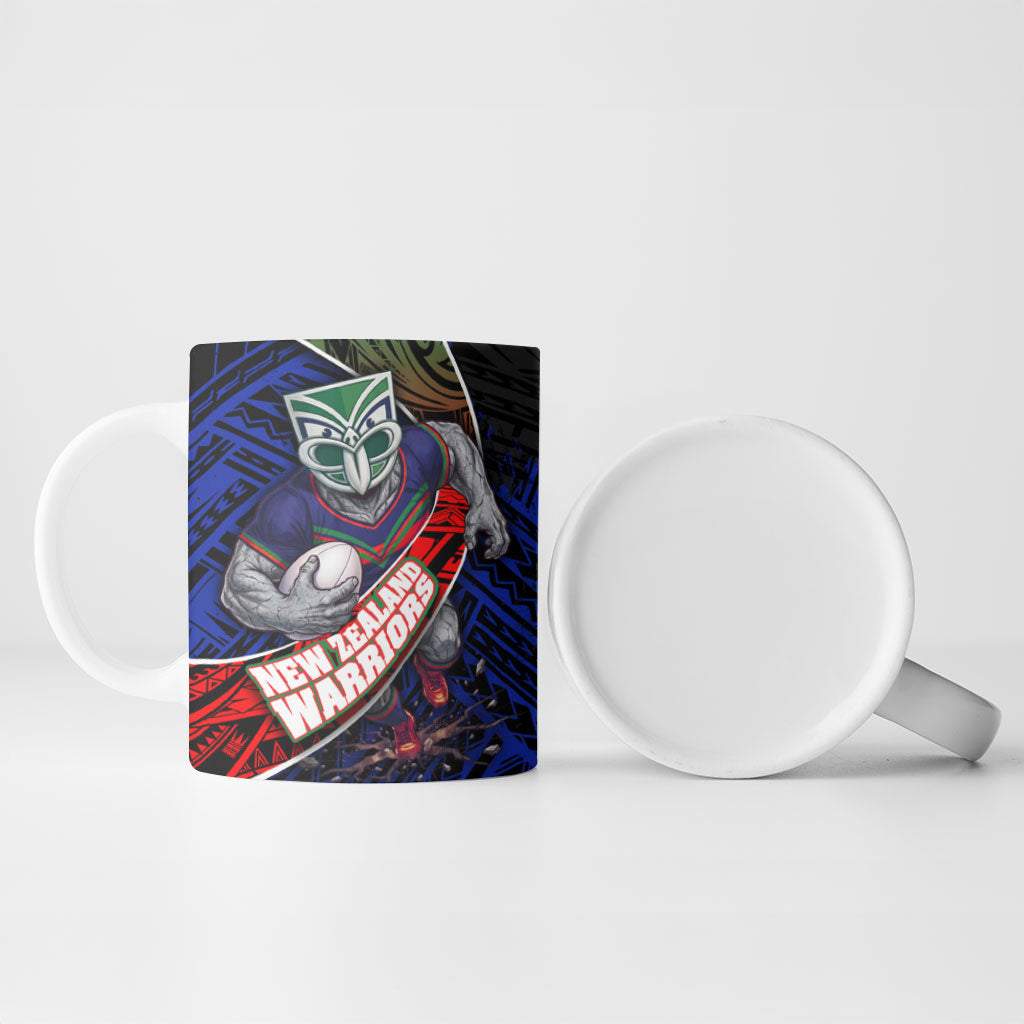 New Zealand Warriors Rugby Ceramic Mug Tribal Polynesian Power Art - Lightning Mascot